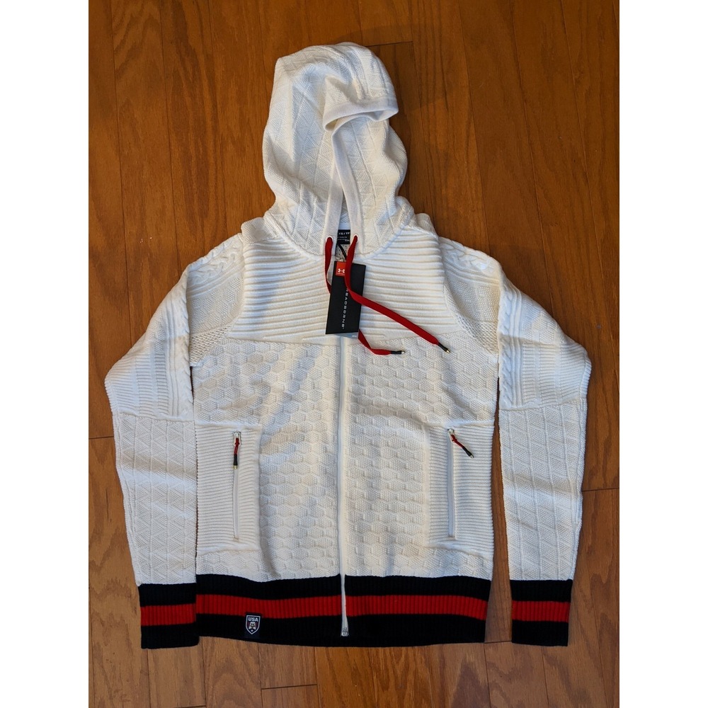 Under Armour Threadborne Log Sleeve Hoodie Team USA Red White Blue 1303144 XS